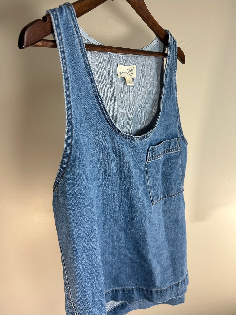 Oversized Denim Tank Top with Chest Pocket - Blue - Picture 4 of 4